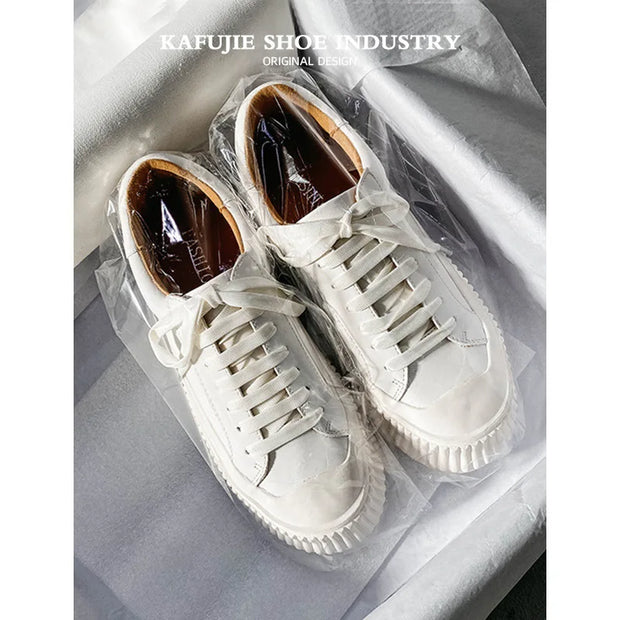 Women‘s platform heel Sneakers platform biscuit shoes Genuine Leather White shoes Casual Cowhide Leisuer Fashion college style